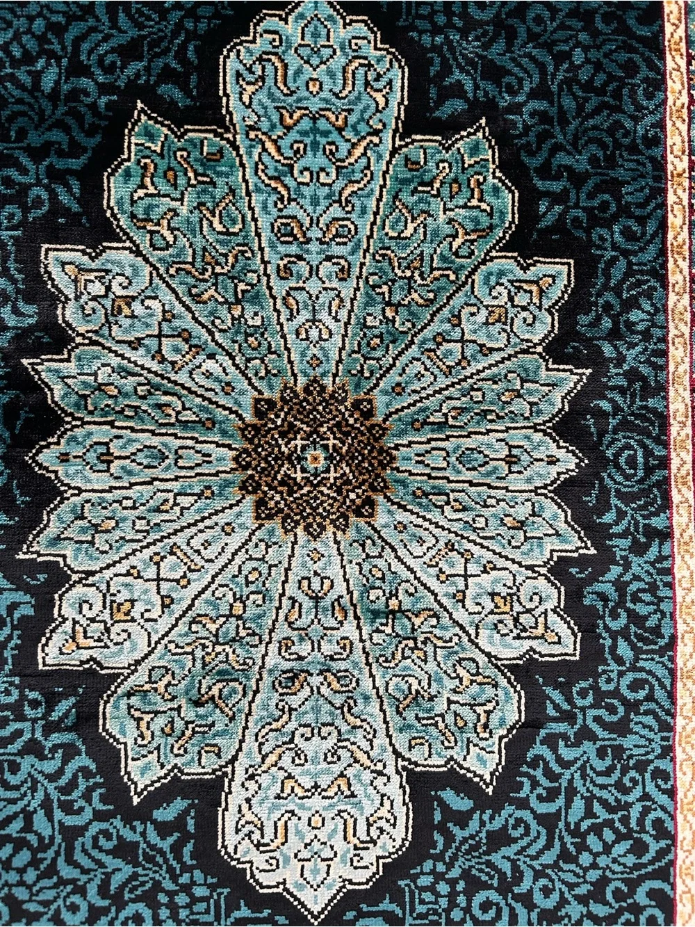Bazaar 54 Handmade Turkish Kayseri Silk Rug 17x27 Blue Medallion